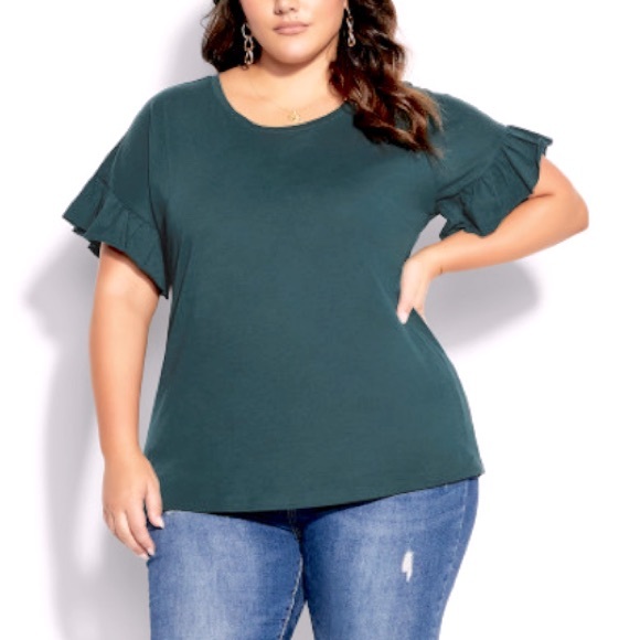 City Chic Tops - ССХ 20W Emerald Green Spirit Short Sleeve Top BD06.5